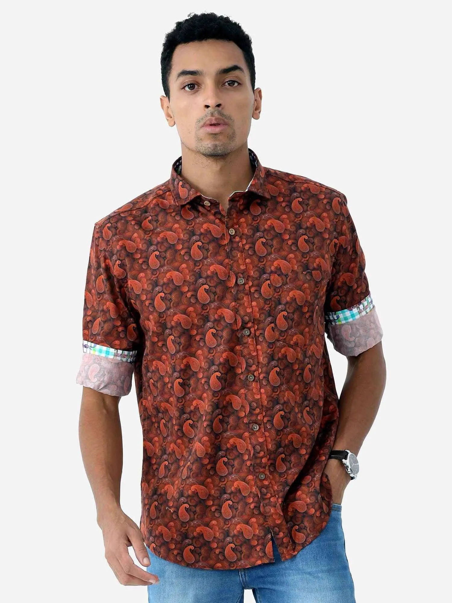 Tan Paisley Digital Printed Full Shirt