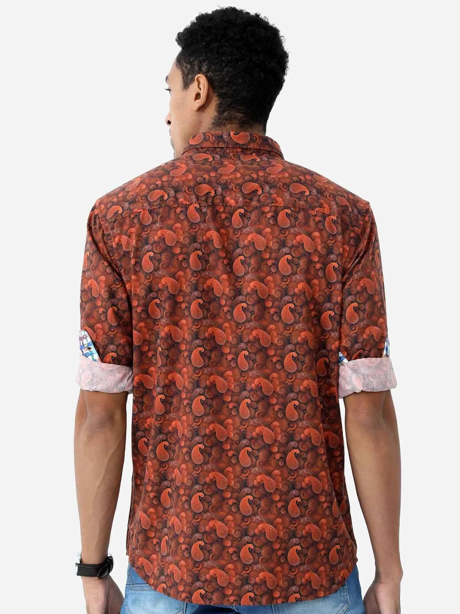 Tan Paisley Digital Printed Full Shirt