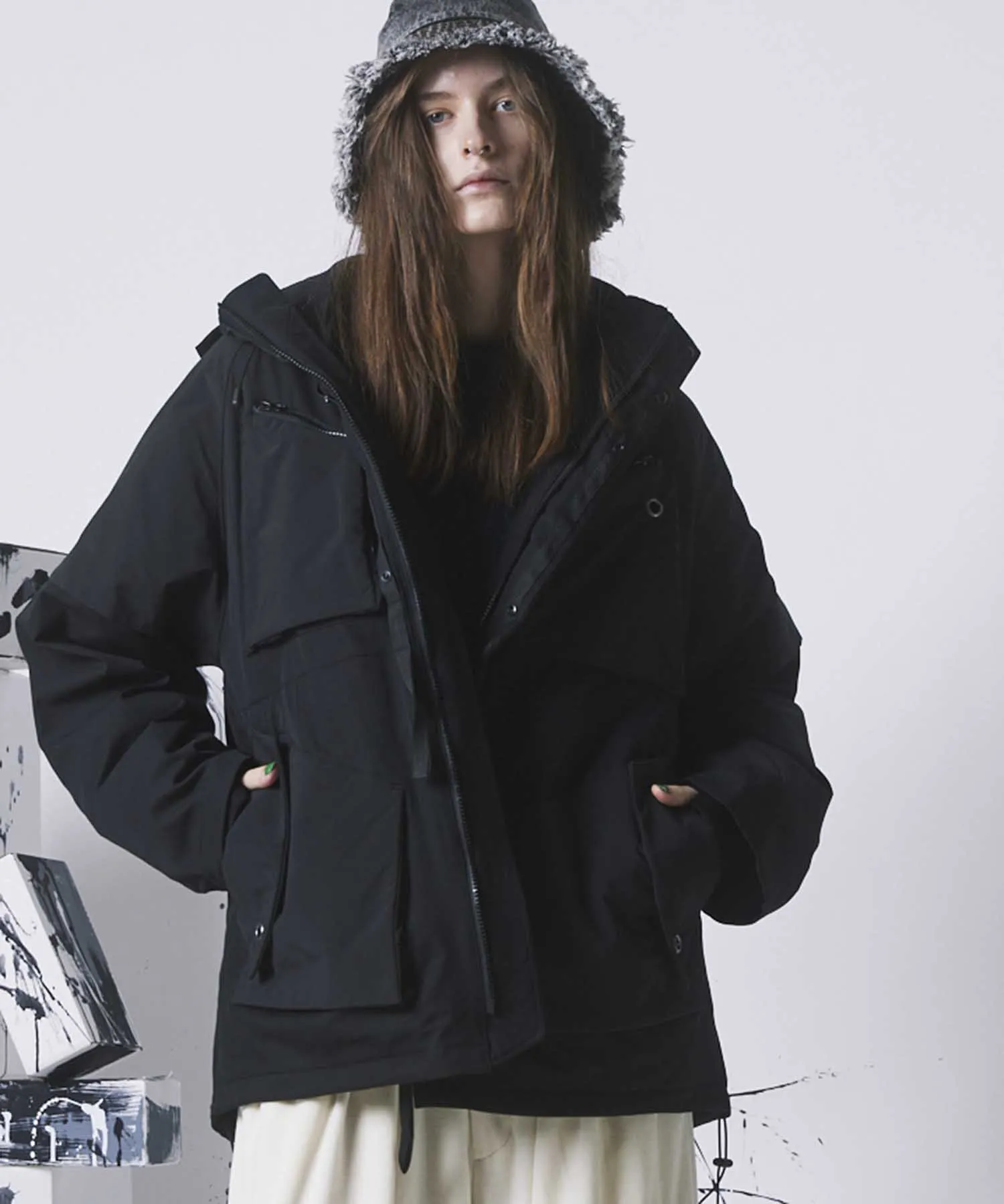 Tech Different Material Combination Eyelet Mountain Parka