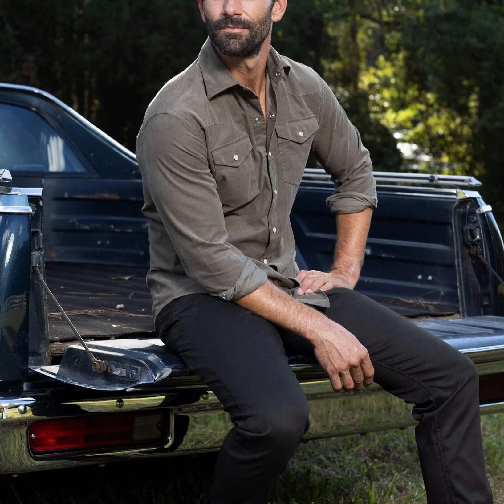 The Dusty Olive Crockett Corduroy Western Custom Shirt