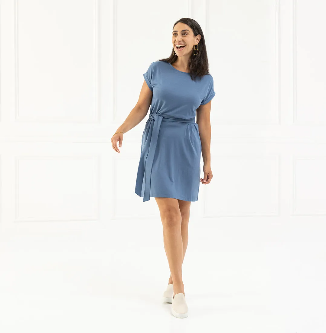 Threshold Tie Waist T-Shirt Dress Petite Fit - Vista Blue