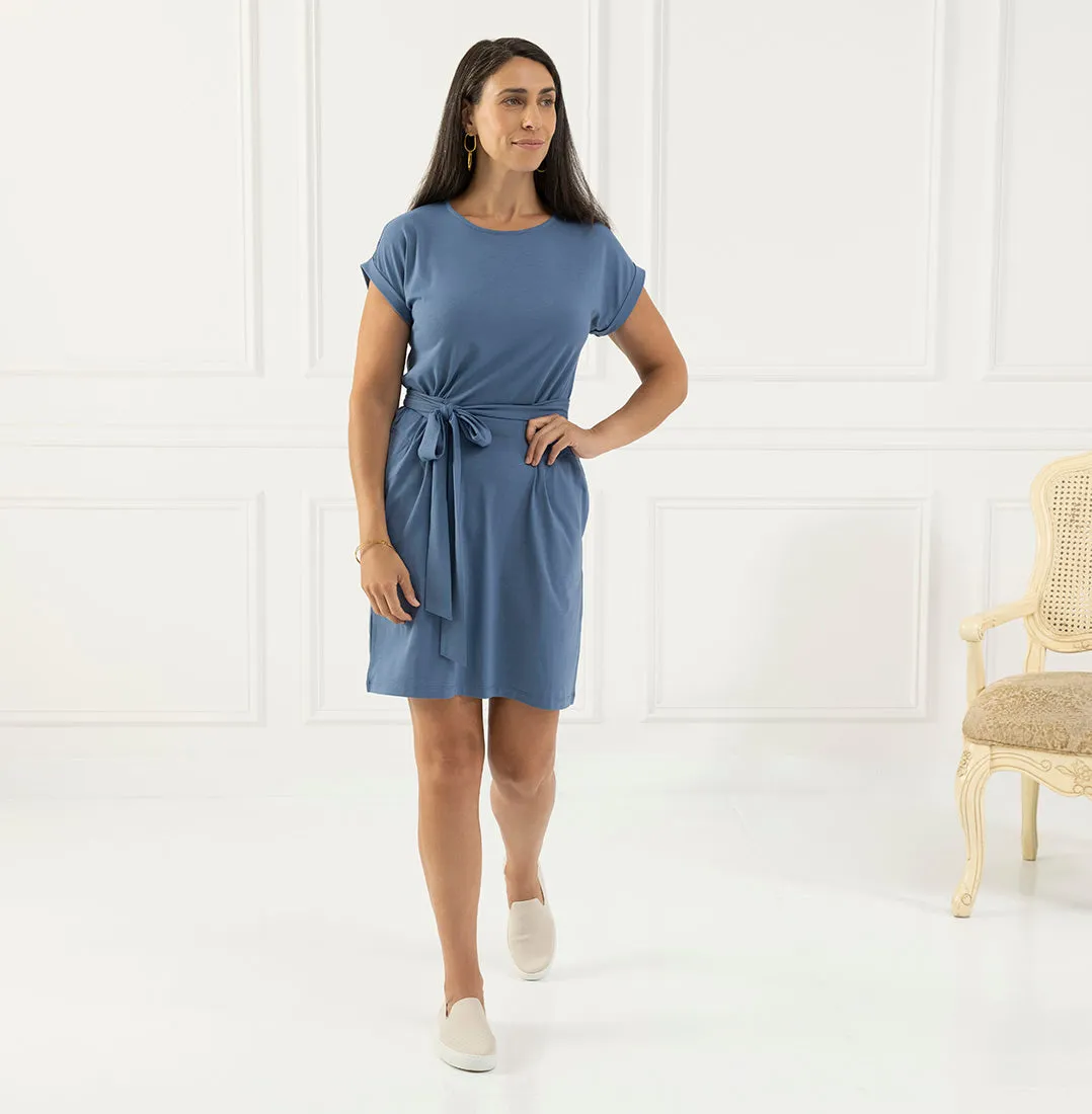 Threshold Tie Waist T-Shirt Dress Petite Fit - Vista Blue