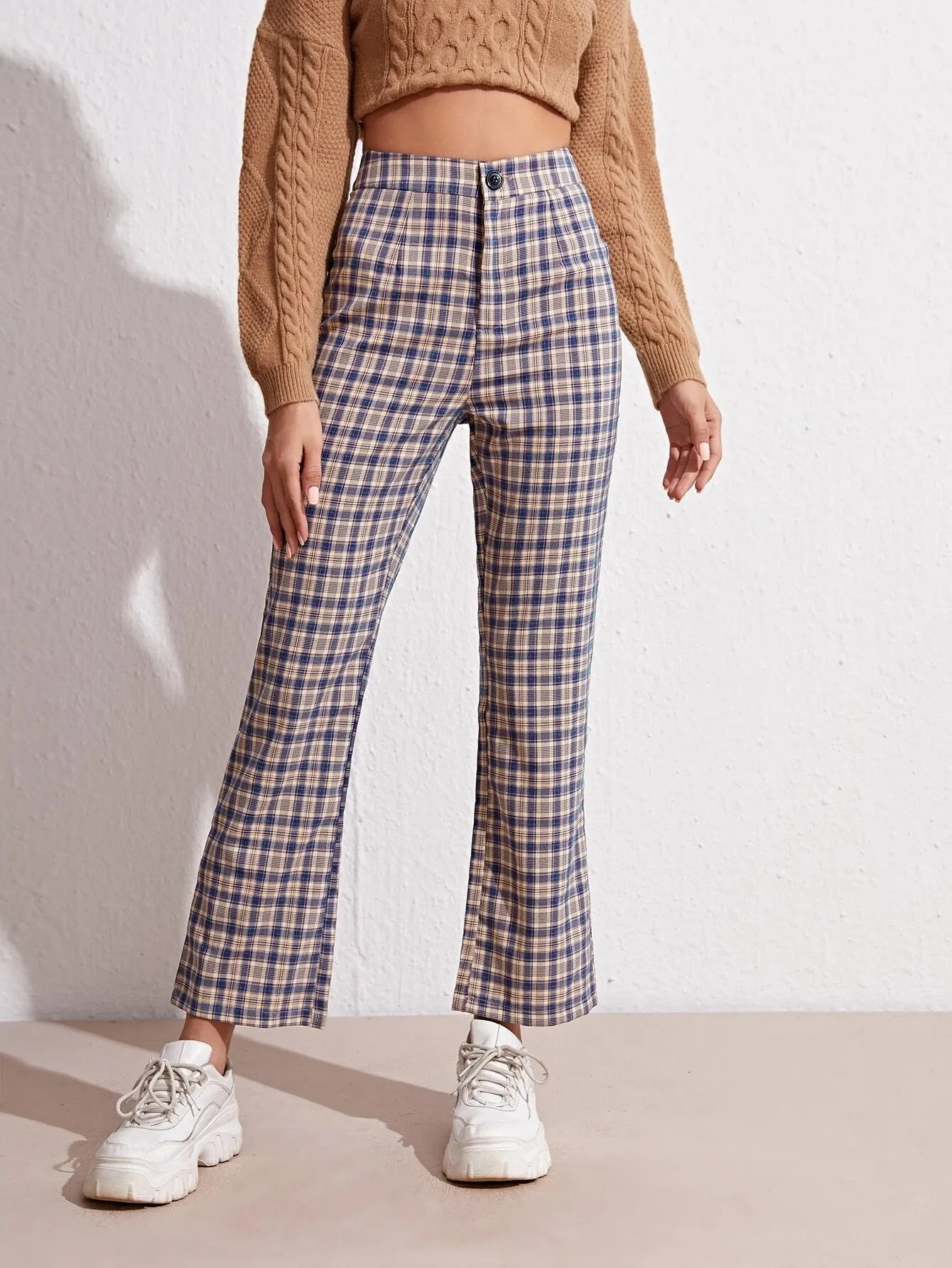 Toleet 2000s fashion 2024 Women's Spring and Summer Elegant Commuter Mid-Waist Plaid Fabric Flared Pants Artistic Trousers