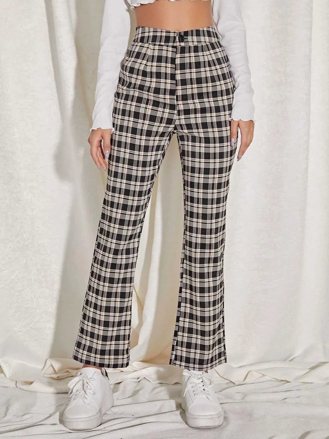 Toleet 2000s fashion 2024 Women's Spring and Summer Elegant Commuter Mid-Waist Plaid Fabric Flared Pants Artistic Trousers