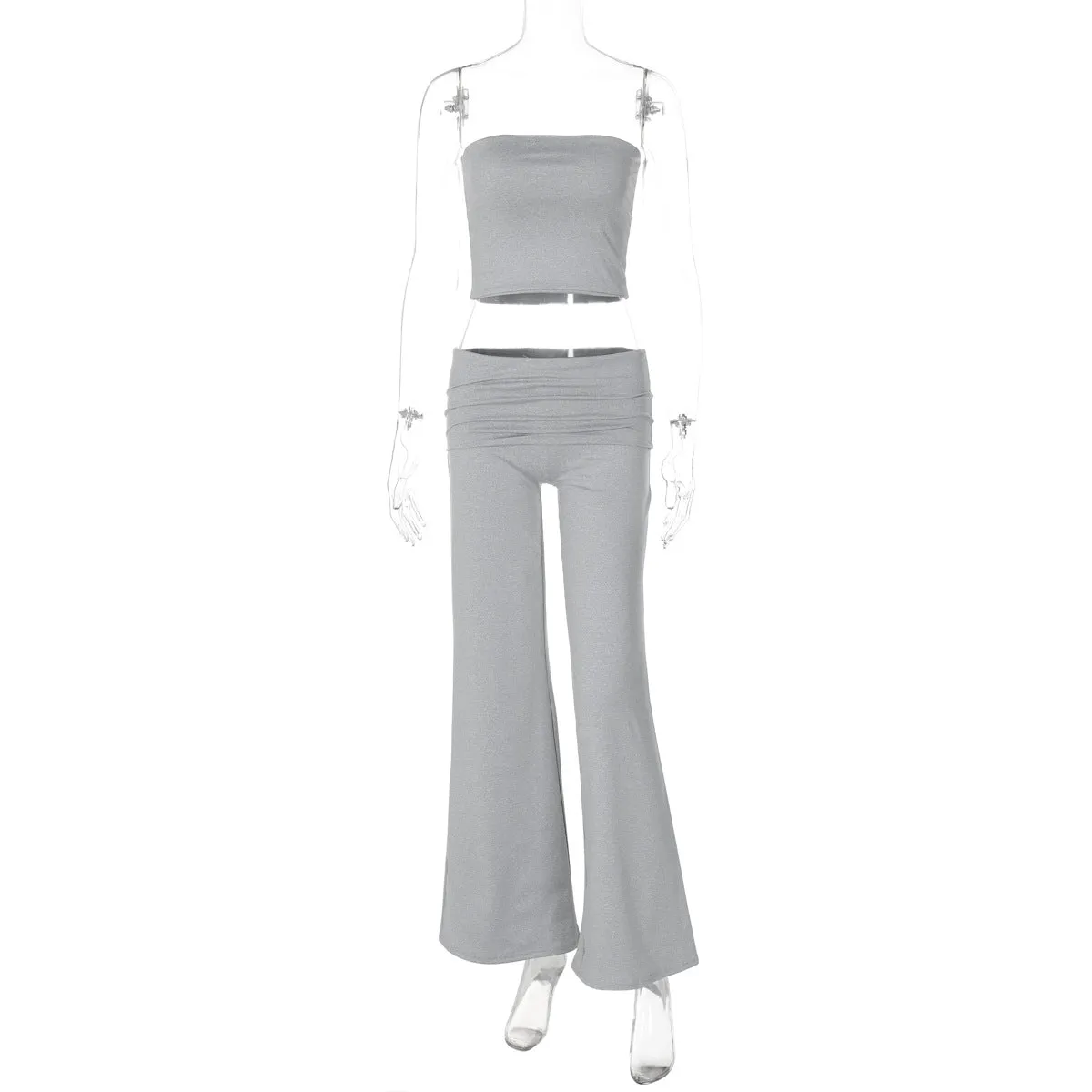 Toleet 90s fashion Fall Women's Street Style Women's 2024 Autumn New Solid Color Tube Top Flared Trousers Fashion Slim Fit Suit Women