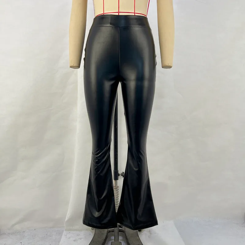 Toleet fall outfits Fall Women's Street Style Women's 2024 Winter New High Waist Light PU Leather Pants Trousers Black Glossy Flared Trousers Women's Pants