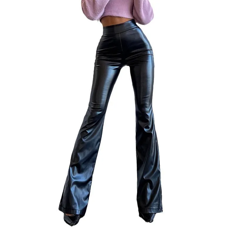 Toleet fall outfits Fall Women's Street Style Women's 2024 Winter New High Waist Light PU Leather Pants Trousers Black Glossy Flared Trousers Women's Pants