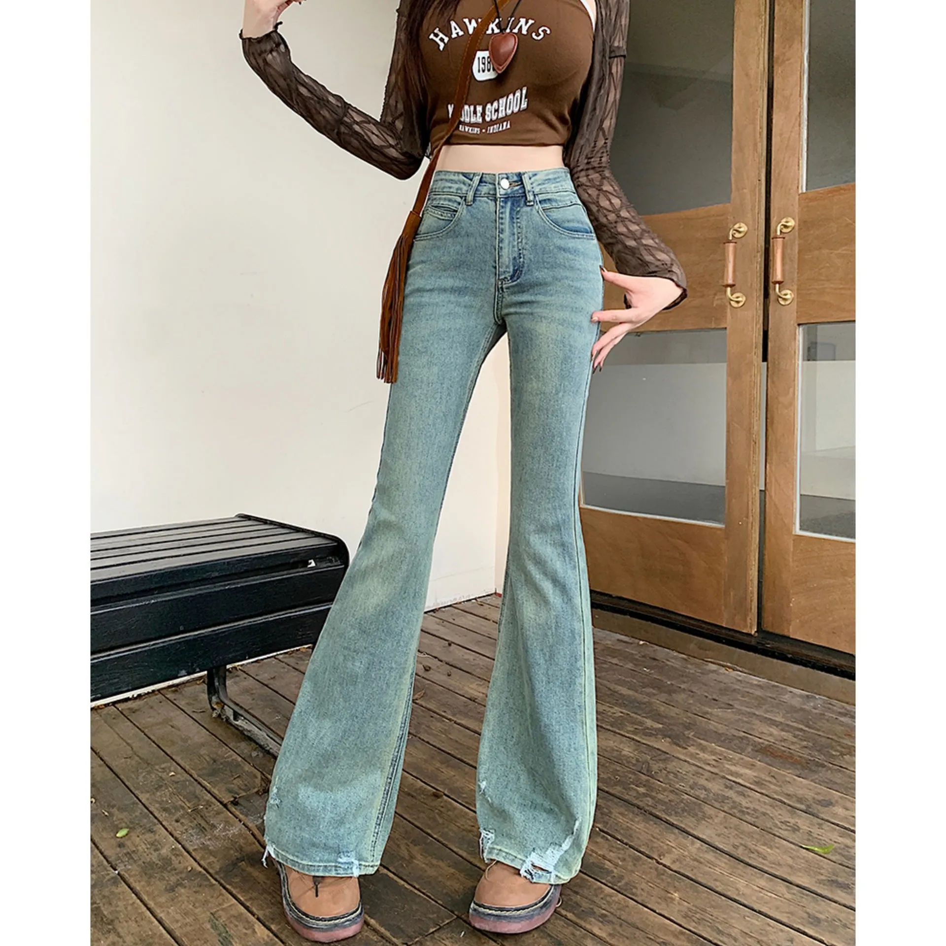 Toleet western outfits women Fall Women's Street Style plus Size Fall 2024 Denim Pants High Waist Slim Fit Flared Pants