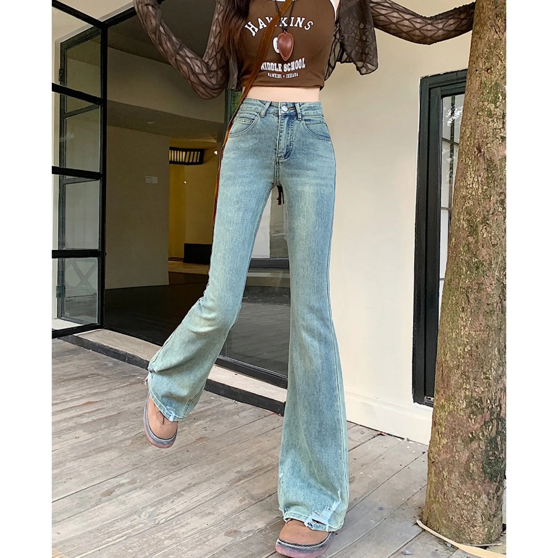 Toleet western outfits women Fall Women's Street Style plus Size Fall 2024 Denim Pants High Waist Slim Fit Flared Pants