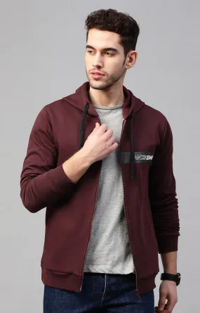 Underjeans By Spykar Maroon Solid Hoodies For Men