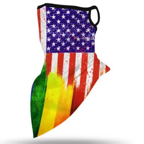 Unisex Face Scarf Bandana with Ear Loops American Flag Rainbow