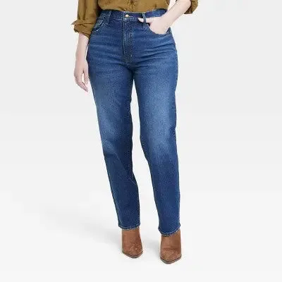 Universal Thread Women's High Waisted Straight Cargo Jeans 90's Vintage, Dark Wash