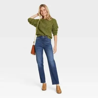 Universal Thread Women's High Waisted Straight Cargo Jeans 90's Vintage, Dark Wash