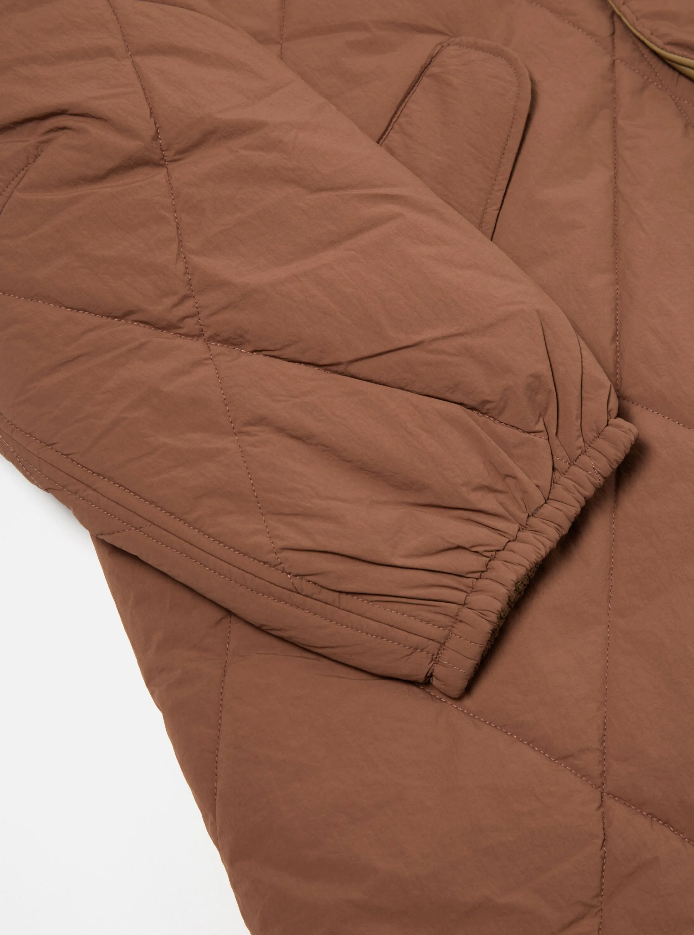 Universal Works Diamond Quilt Parka in Brown Recycled Nylon