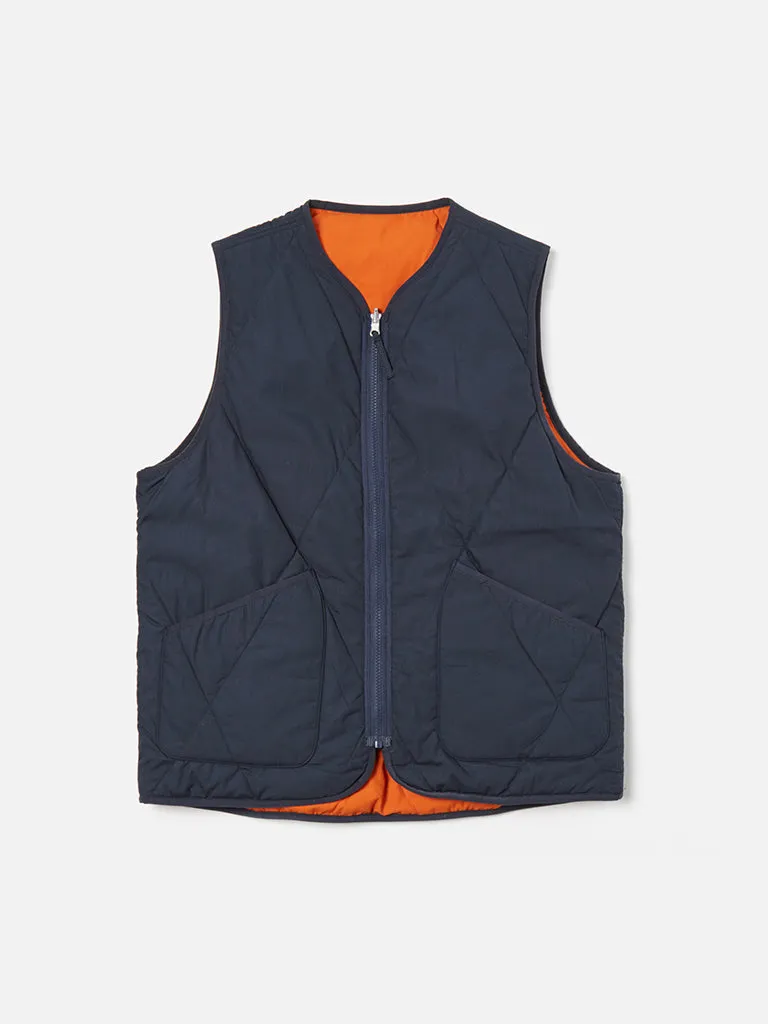 Universal Works Reversible Liner Gilet in Navy Orange