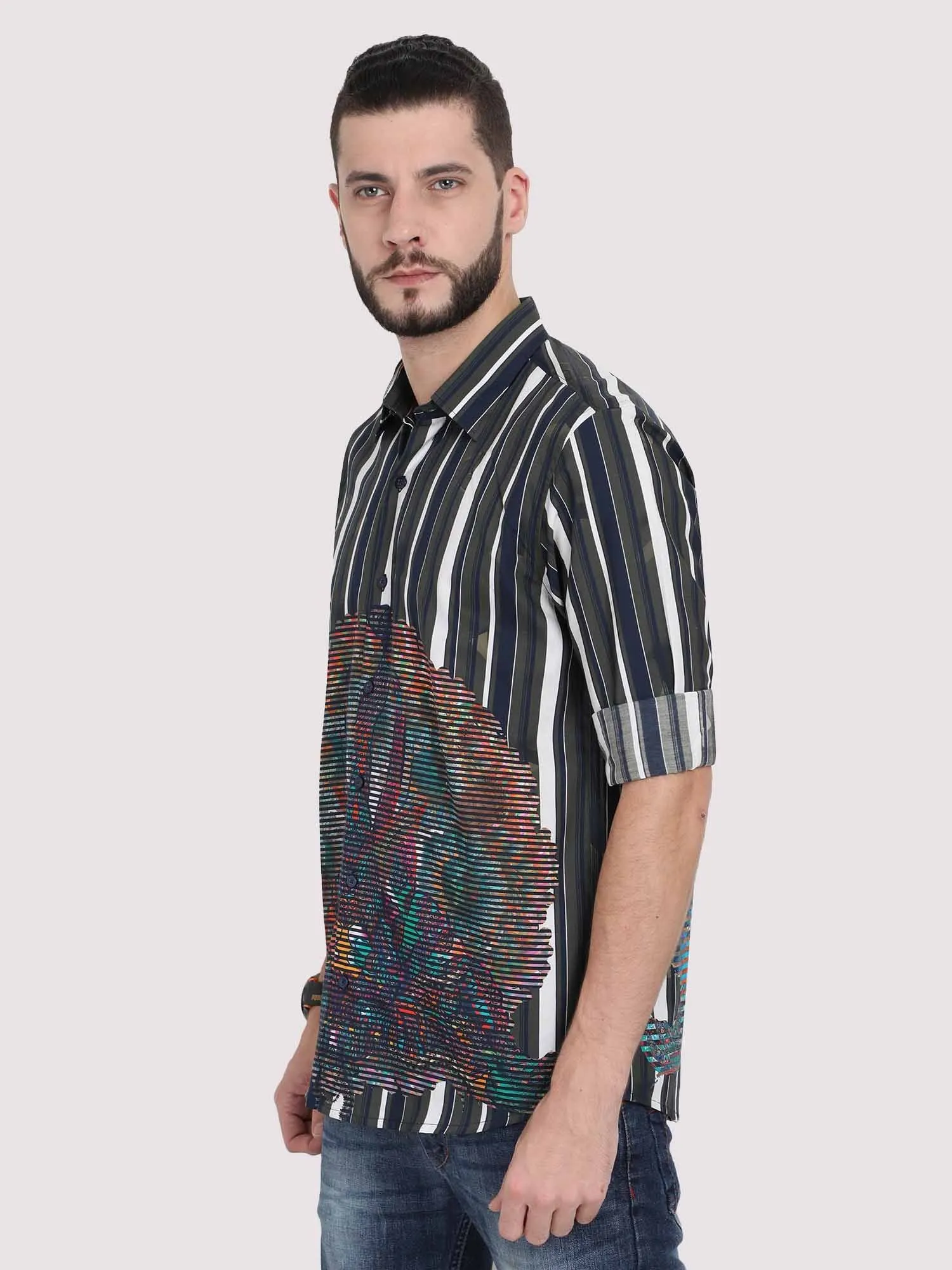 Verti Horzi Stripes Party Wear Shirt