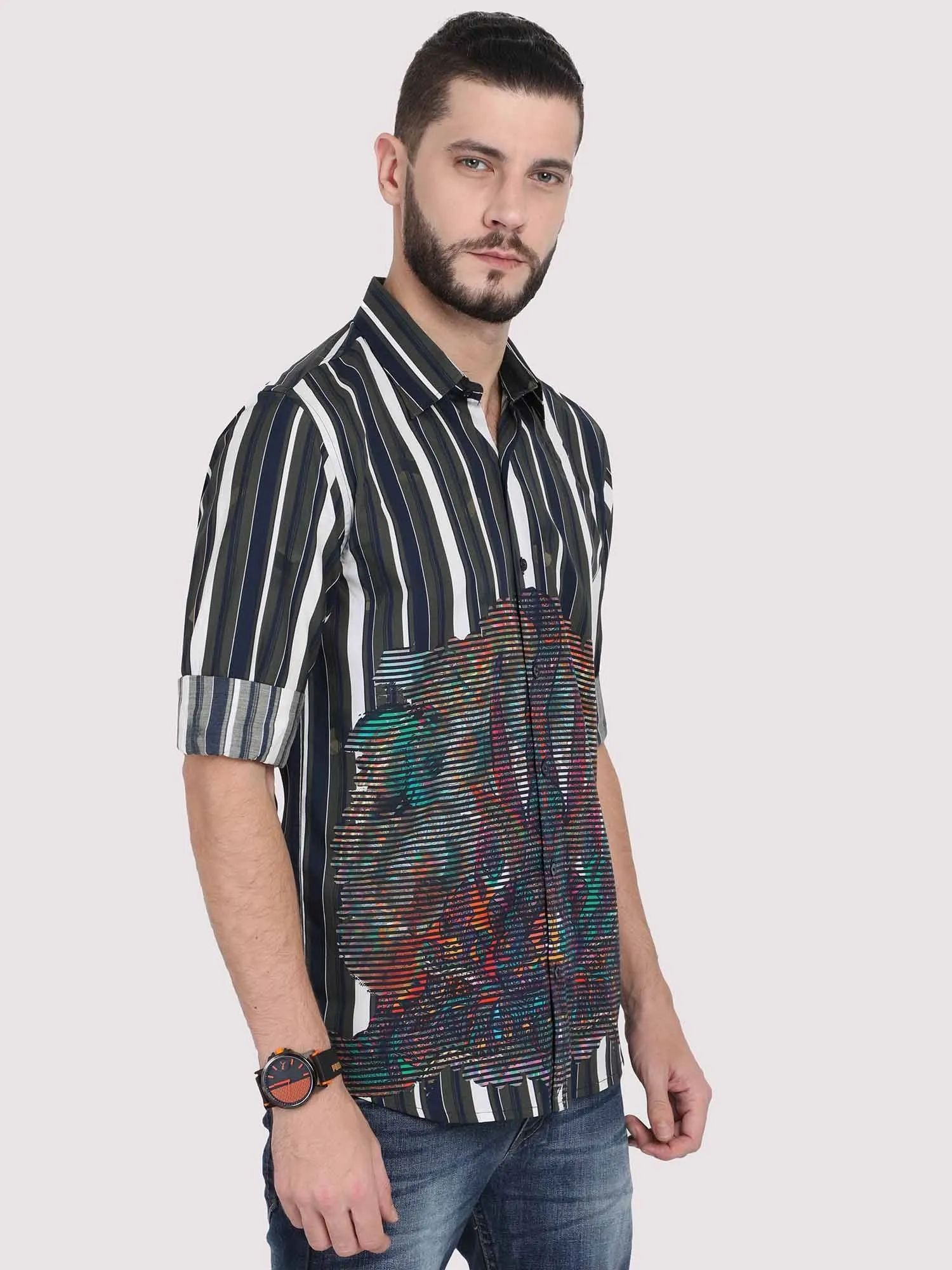 Verti Horzi Stripes Party Wear Shirt