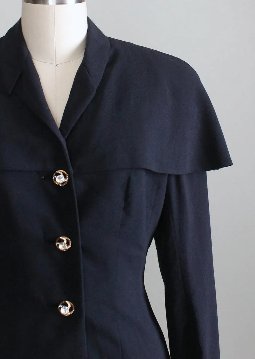 Vintage 1940s Navy Suit with Cape Shoulders