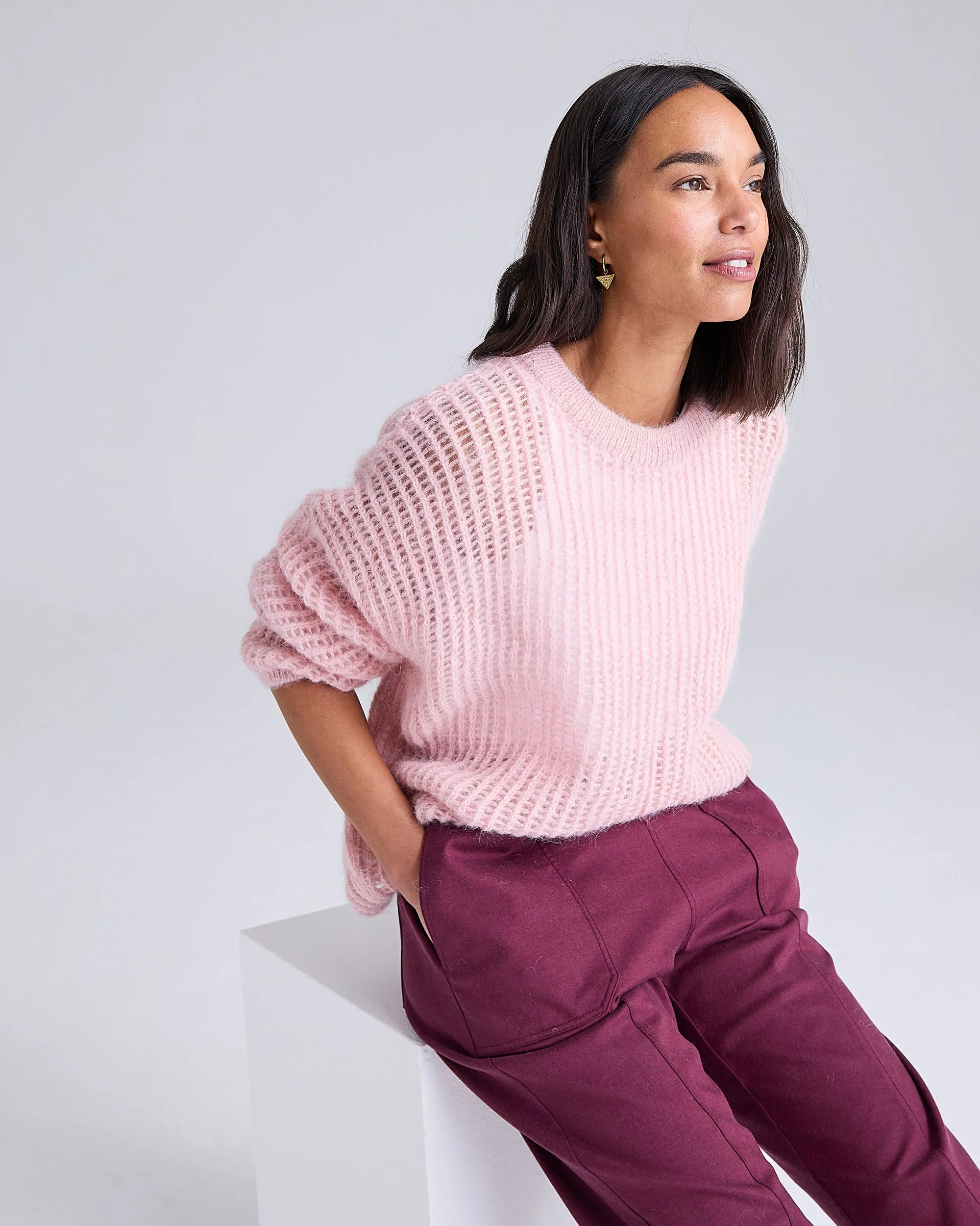 Waffle Stitch Italian Jumper in Pink by Cape Cove