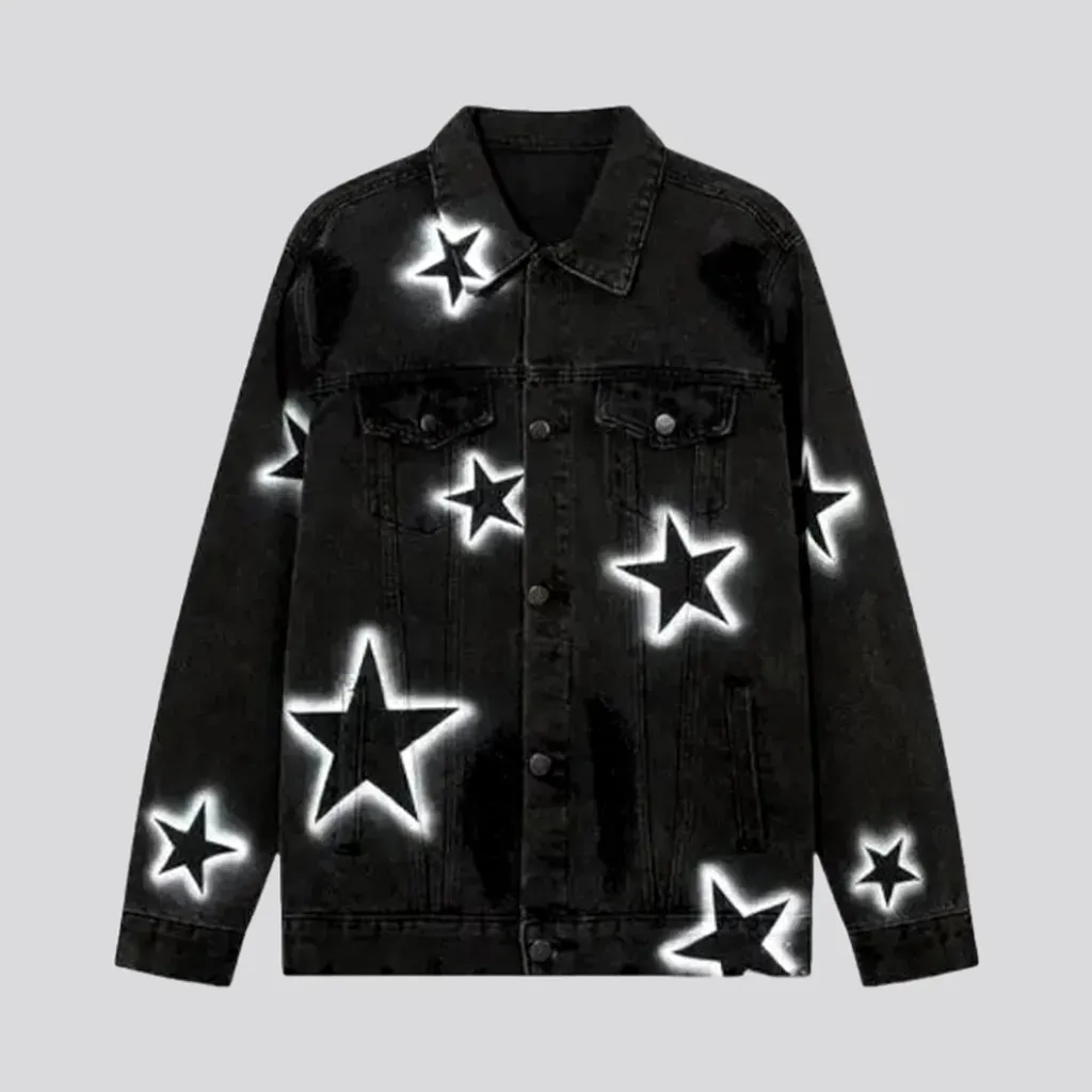 White-stars-print men's jeans jacket