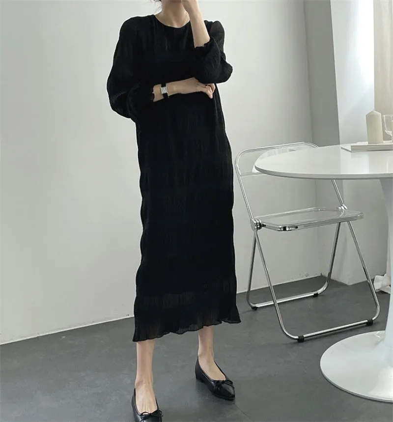 Wjczt Elegant Chiffon Dress Women Summer Casual Simple Loose Dereees Female Korean Solid Lantern Sleeve Holiday Dress