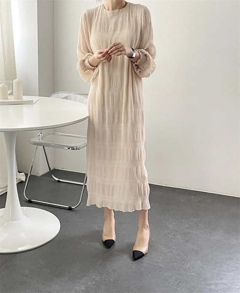 Wjczt Elegant Chiffon Dress Women Summer Casual Simple Loose Dereees Female Korean Solid Lantern Sleeve Holiday Dress