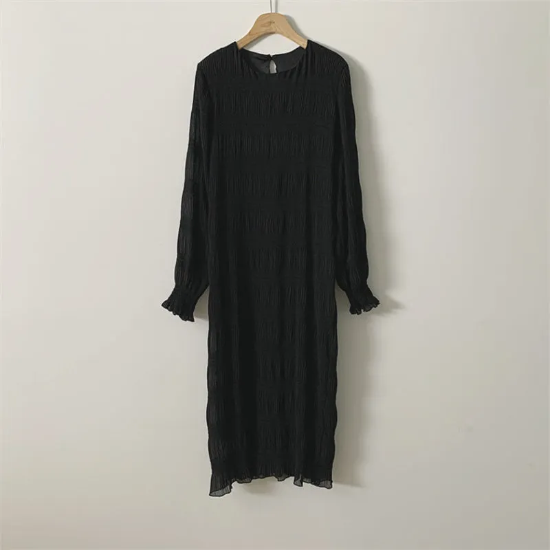 Wjczt Elegant Chiffon Dress Women Summer Casual Simple Loose Dereees Female Korean Solid Lantern Sleeve Holiday Dress