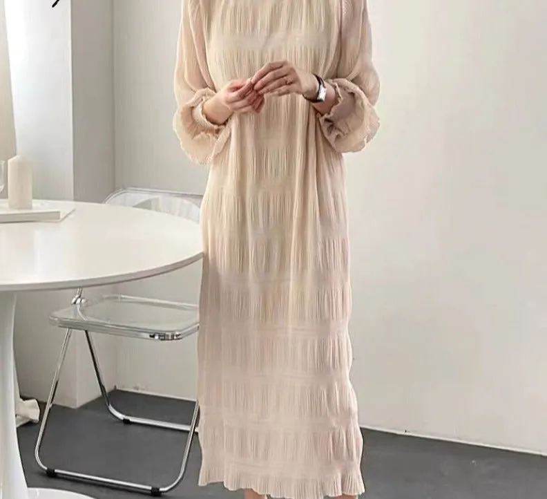 Wjczt Elegant Chiffon Dress Women Summer Casual Simple Loose Dereees Female Korean Solid Lantern Sleeve Holiday Dress