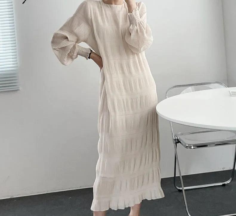 Wjczt Elegant Chiffon Dress Women Summer Casual Simple Loose Dereees Female Korean Solid Lantern Sleeve Holiday Dress