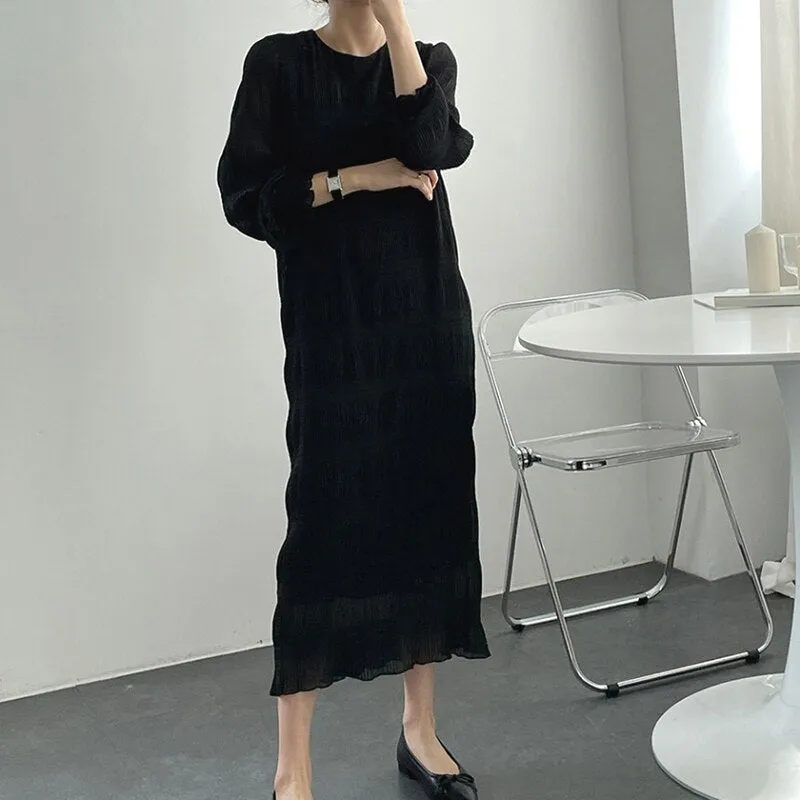 Wjczt Elegant Chiffon Dress Women Summer Casual Simple Loose Dereees Female Korean Solid Lantern Sleeve Holiday Dress