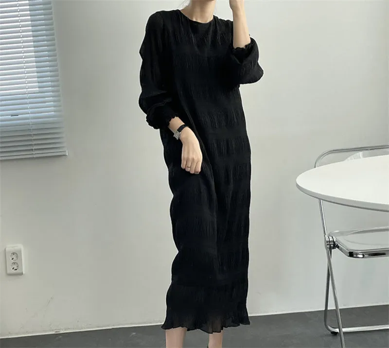 Wjczt Elegant Chiffon Dress Women Summer Casual Simple Loose Dereees Female Korean Solid Lantern Sleeve Holiday Dress