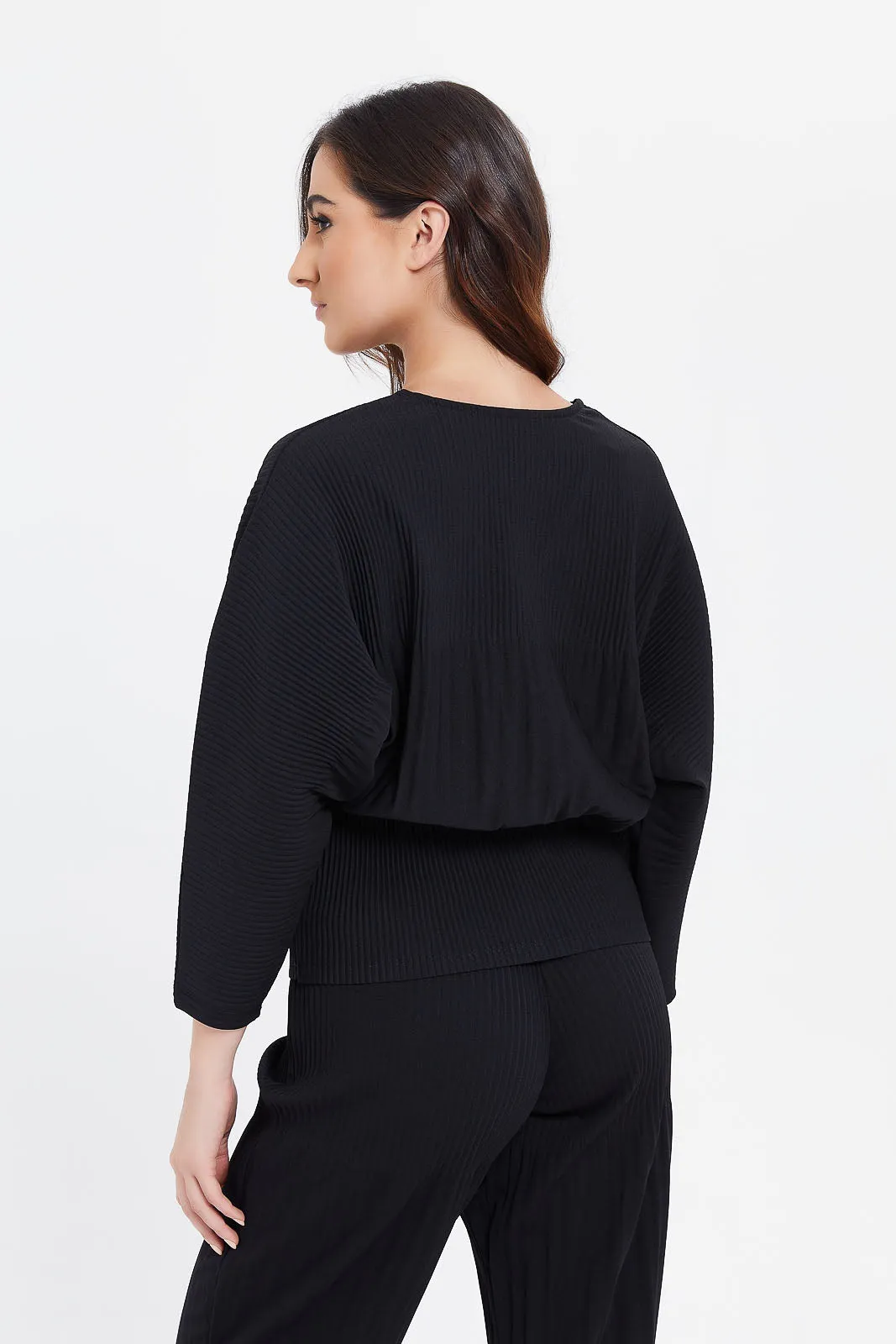 Women Black Pleated Top