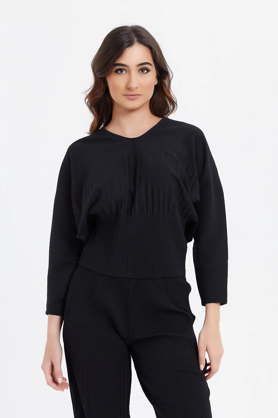 Women Black Pleated Top