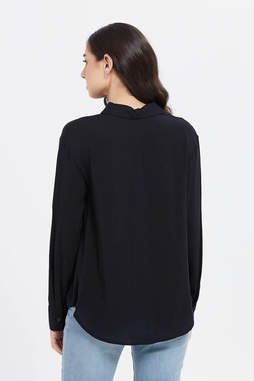 Women Black Wrap Shirt