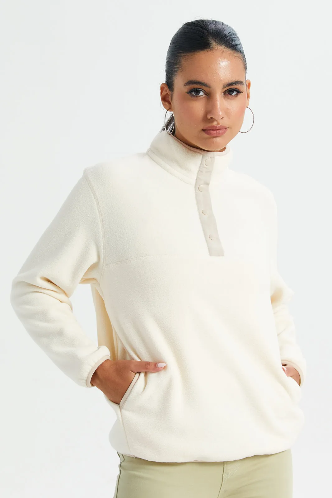 Women Cream Fleece Sweatshirt