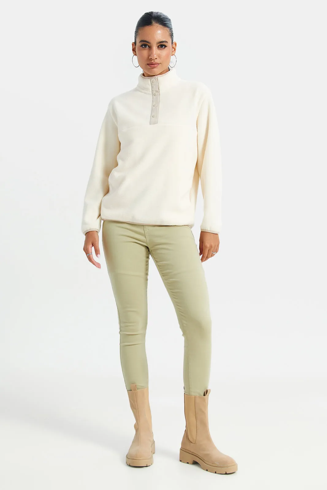 Women Cream Fleece Sweatshirt