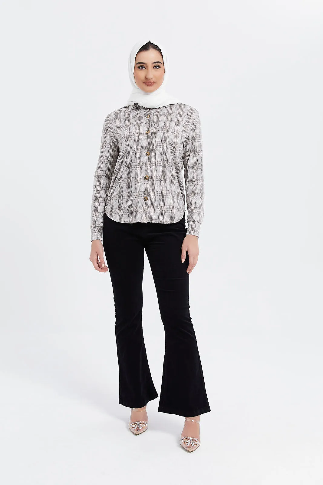 Women Grey Checkered Oversize Shirt