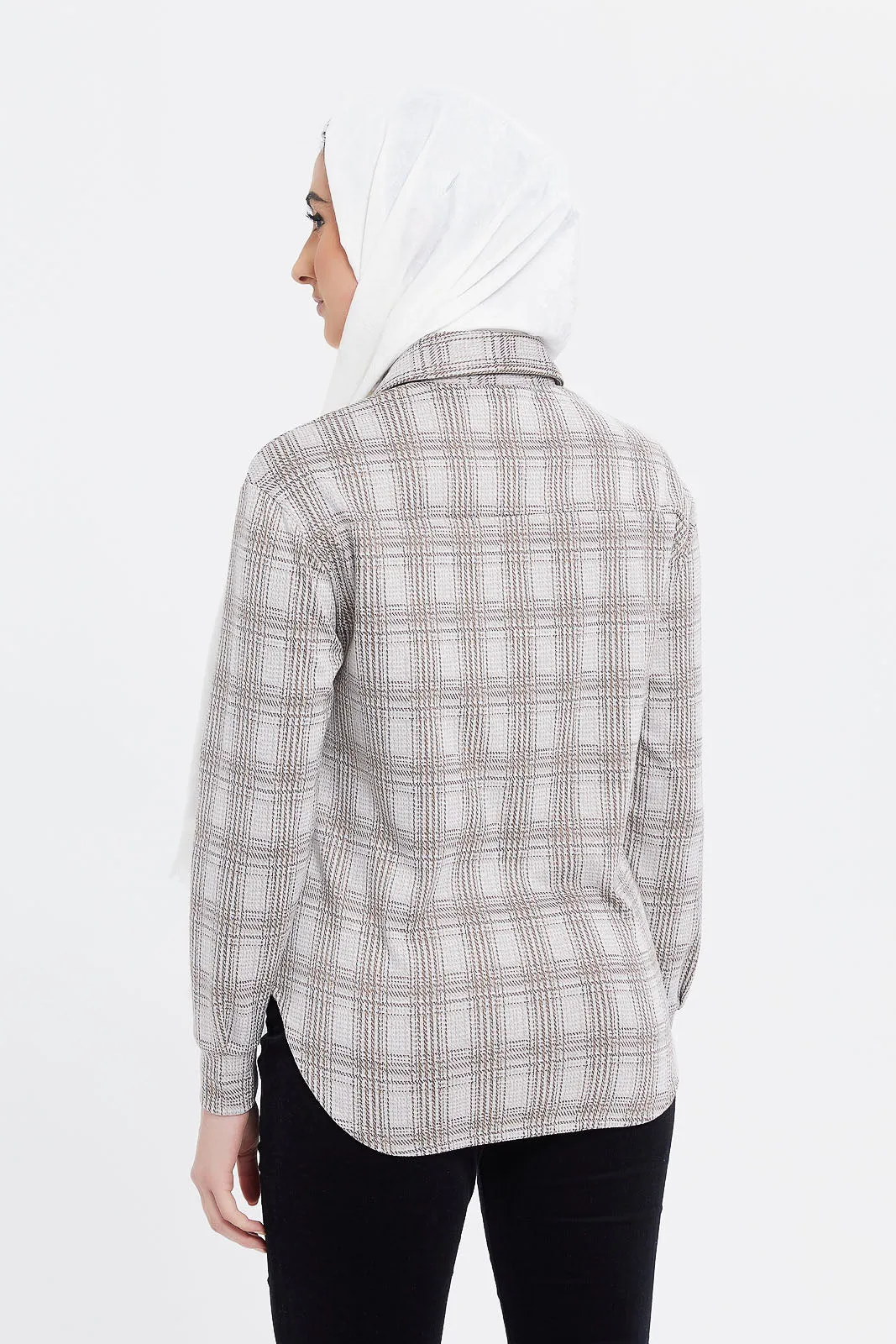 Women Grey Checkered Oversize Shirt