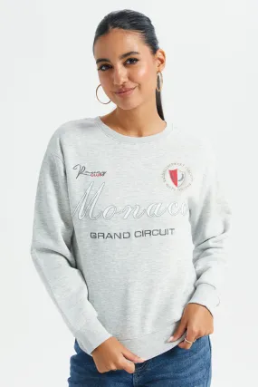 Women Grey Embroidered Sweatshirt