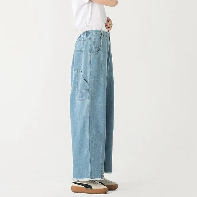 Women Light Blue Cotton Jeans With Wide Legs