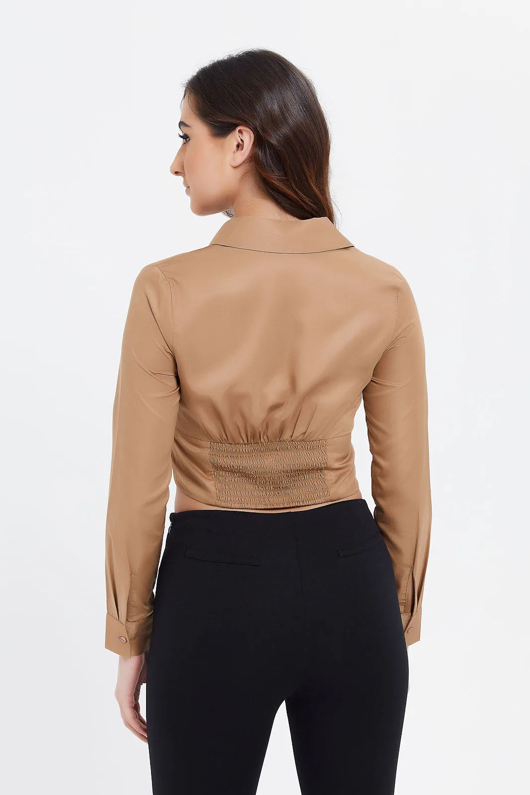 Women Taupe Shirt With Bustier