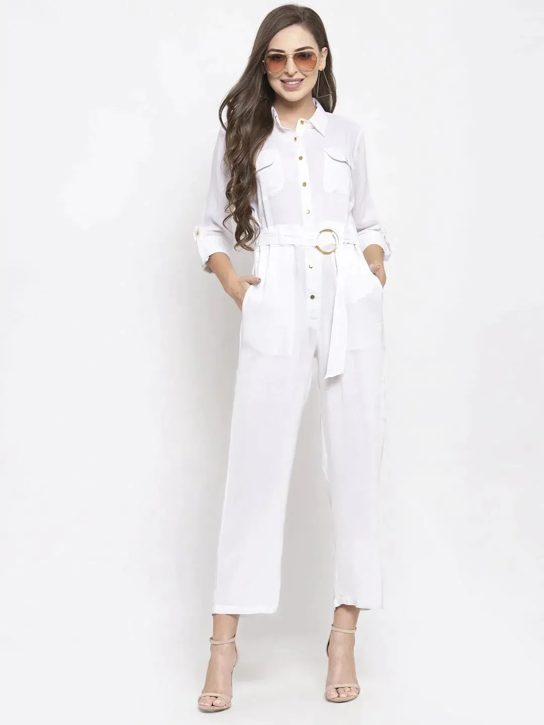 Women White Solid Jumpsuit