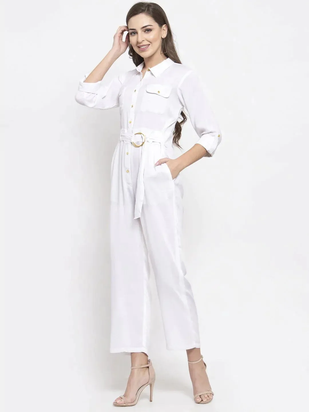 Women White Solid Jumpsuit