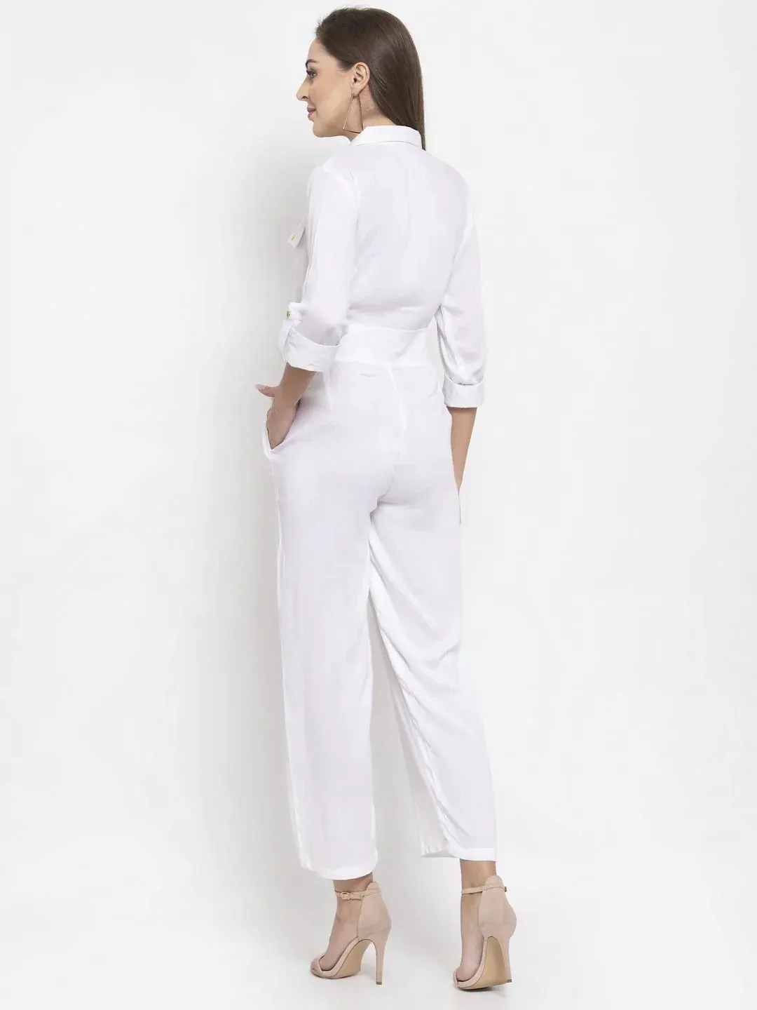 Women White Solid Jumpsuit