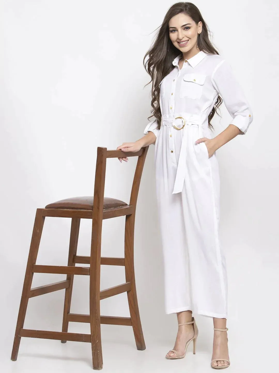 Women White Solid Jumpsuit