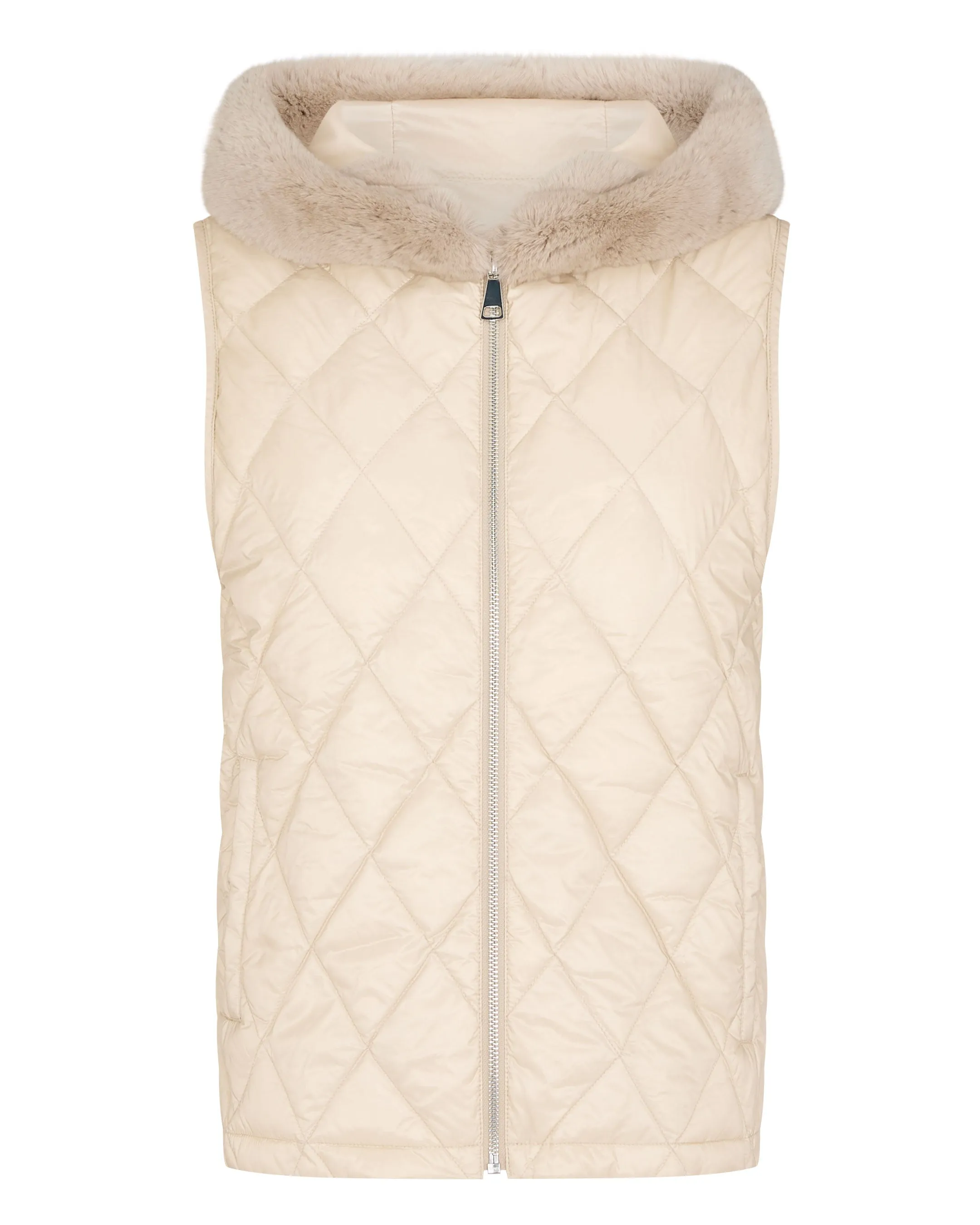 Women's Down Gilet With Fur Ecru White