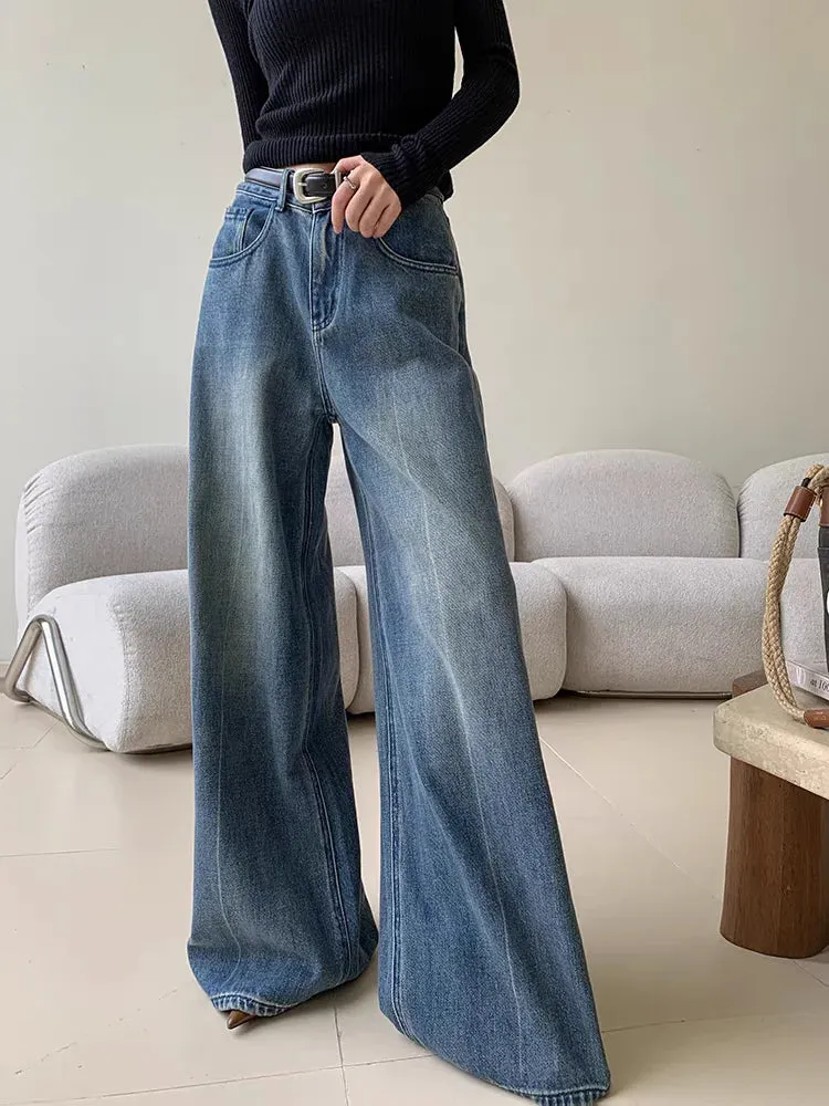 Women's Retro High Waisted Loose Micro Flared Pants Casual Jeans Vintage American Street Female Straight Denim Trousers