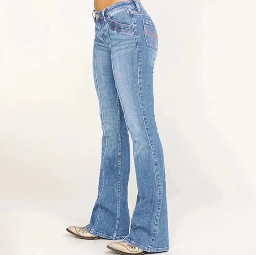 Women's Retro Washed Low Waisted Flared Jeans Casual Wide-leg Pants Female Denim Street Bottoms