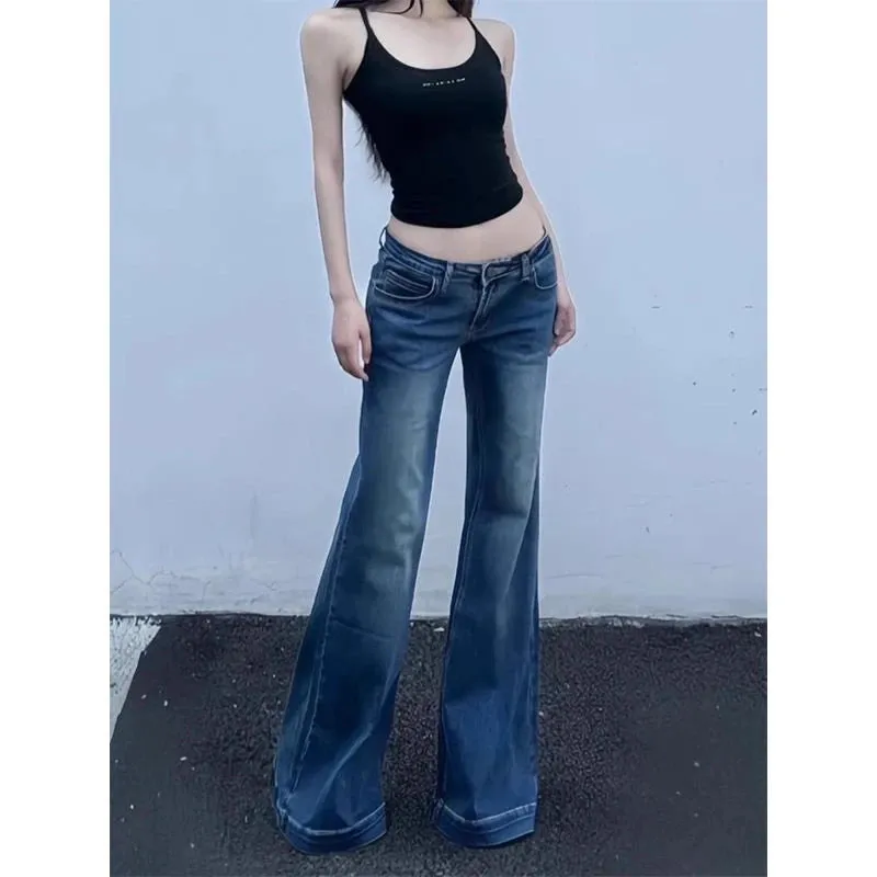 Women's Skinny Low Waisted Flared Jeans Summer New Chic Casual Wide-leg Pants Female Sexy Denim Bell-bottoms Trousers