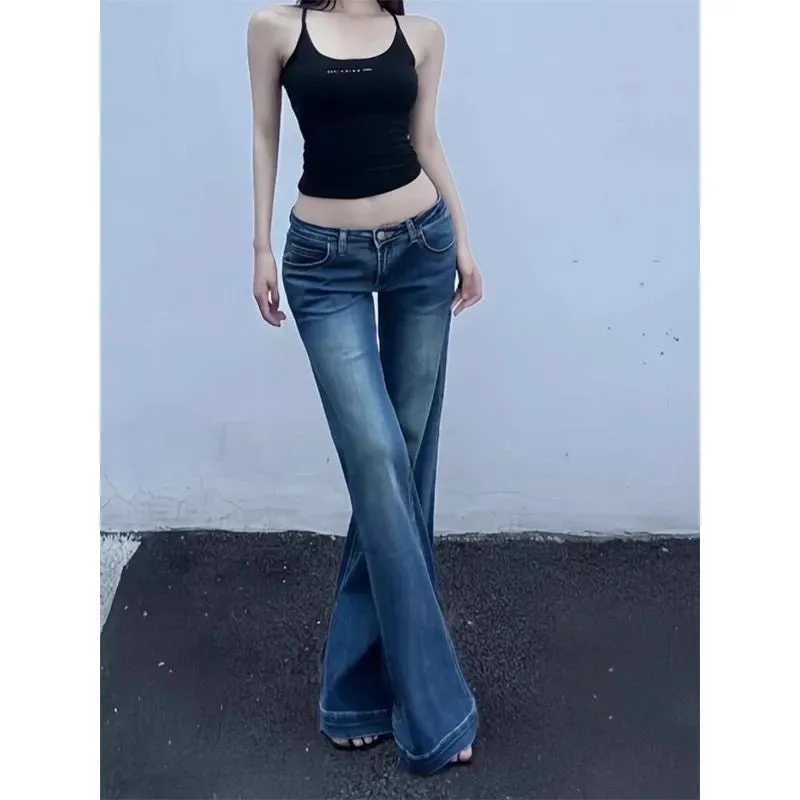 Women's Skinny Low Waisted Flared Jeans Summer New Chic Casual Wide-leg Pants Female Sexy Denim Bell-bottoms Trousers